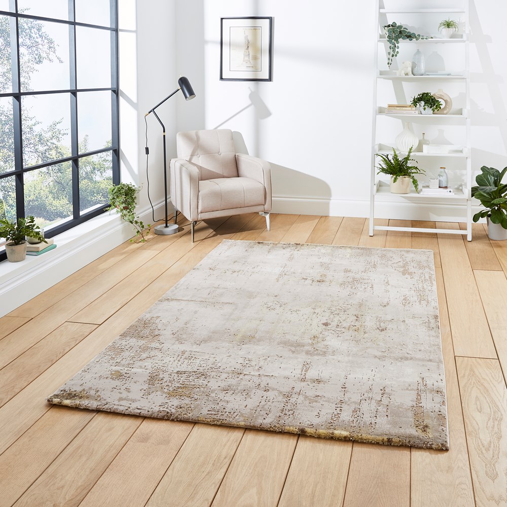 Florence 50034 Distressed Abstract Rugs in Beige Gold